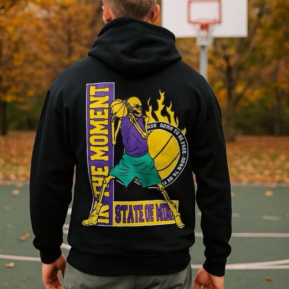Mens M Streetwear Flame Hoodie Streetwear Basketball Graphic Pullover - Picture 1 of 13